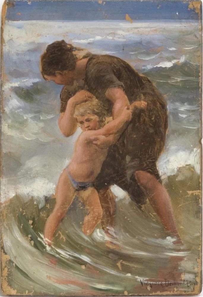 Madre e figlio tra le onde